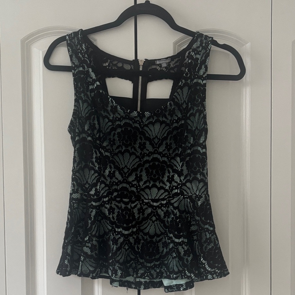 🌸 3/$15 Charlotte Russe Black Lace and Turquoise Peplum Top